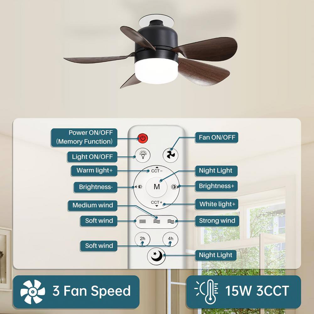 16" Black and Brown ABS Ceiling Fan with LED Light and Remote