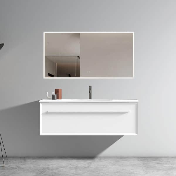 48 in. W x 18 in. D x 17 in. H Single Sink Wall-Mounted Bath Vanity in White with White Solid Surface Top