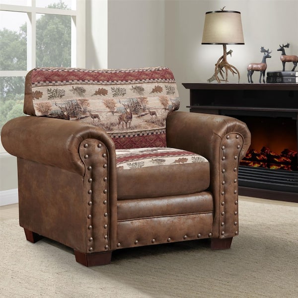 American Furniture Classics Deer Valley Brown Microfiber Arm Chair with Nailhead Trim (Set of 1)