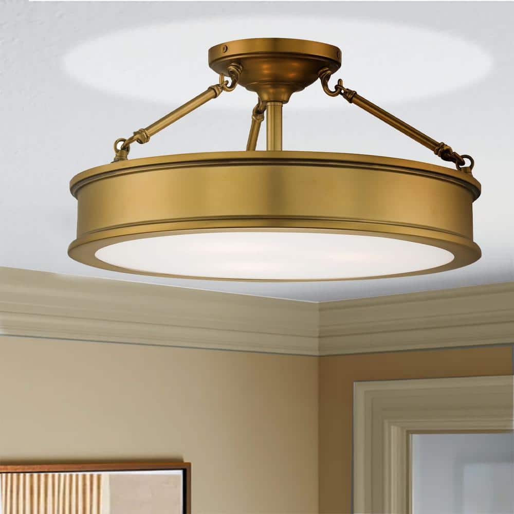 Liberty Gold 3-Light Semi Flush Mount with Etched Glass