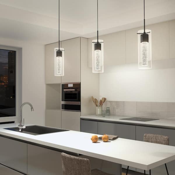 Essence 8.5-Watt 1-Light Matte Black Bubble Integrated LED Pendant Light - Contemporary Pendant Light Fixture