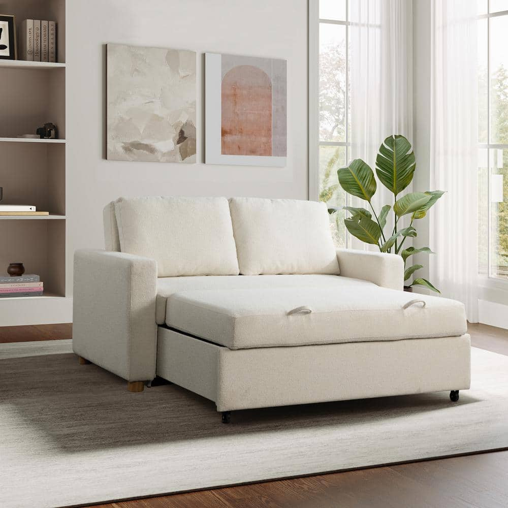 Tampa 66.1 in. Ivory Polyester Full Size Convertible Sofa -  Serta, 112A006IVO