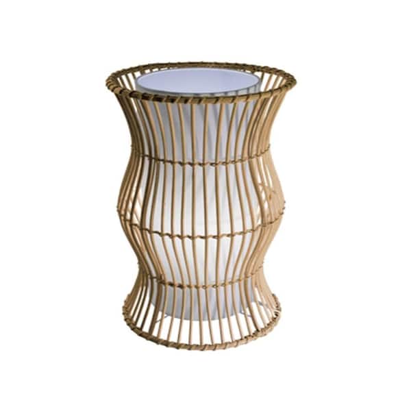 BAZZ Vibe Series 16.75 in. Natural Wood Table Lamp with Natural Rattan Rods
