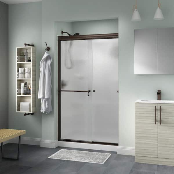 Delta Traditional 48 in. x 70 in. Semi-Frameless Sliding Shower Door in Bronze with 1/4 in. (6mm) Rain Glass