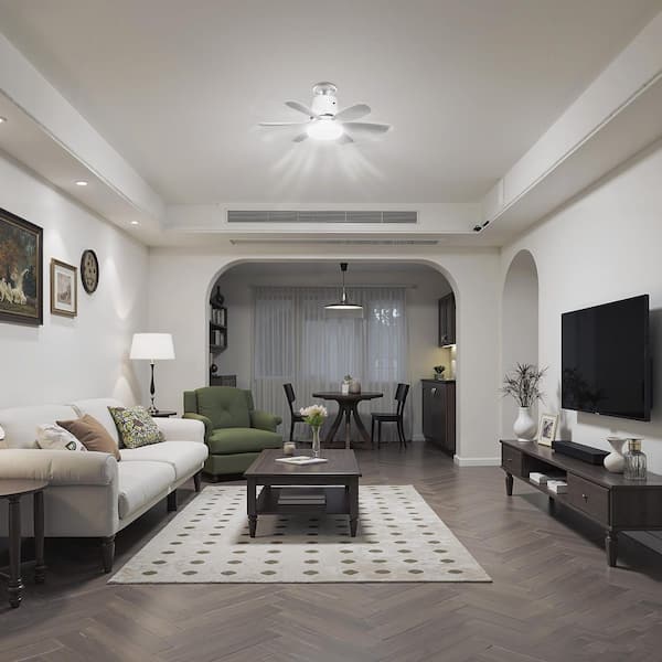 18.5 in. Indoor 5 Blades White Ceiling Fan with LED Light, Dimmable 3-Speed Flush Mount for Bedroom and Living Room