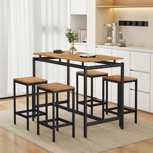 5-Piece Space-Saving Brown Bar Table Set with MDF TOP Table and Stools Seats 4