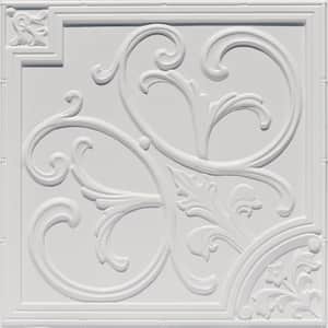 Lillies and Swirls 2 ft. x 2 ft. PVC Glue-up or Lay-in Ceiling Tile in White Matte
