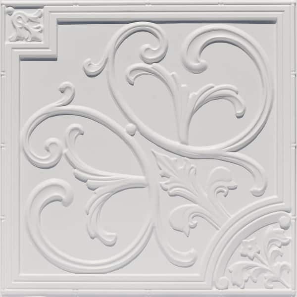 FROM PLAIN TO BEAUTIFUL IN HOURS Lillies and Swirls 2 ft. x 2 ft. PVC Glue-up or Lay-in Ceiling Tile in White Matte