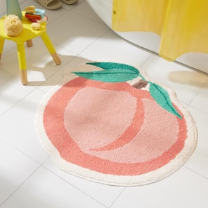 30.3 in. x 29.5 in. Peachy Clean Peach Fruit Orange/Green Washable Bathmat