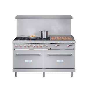 60 in. 6 Burner Commercial Double Oven Gas Range with 24 in. Griddle in Stainless Steel