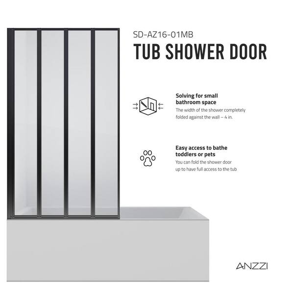 ANZZI Accordion Style 33 in. W x 56 in. H Sliding Framed Tub Door