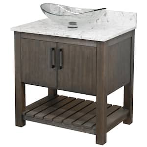 Ocean Breeze 31 in. W x 22 in. D x 31 in. H Bath Vanity in Cafe with Mocha Quartz Top and Clear Sink