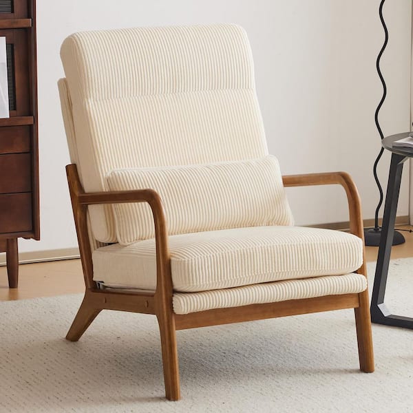 Beige Corduroy Arm Chair with High Back