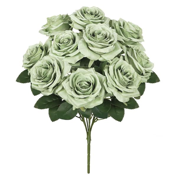 18 in. Light Sage Green Artificial Queen Rose Flower Stem Bush Bouquet (Set-2)