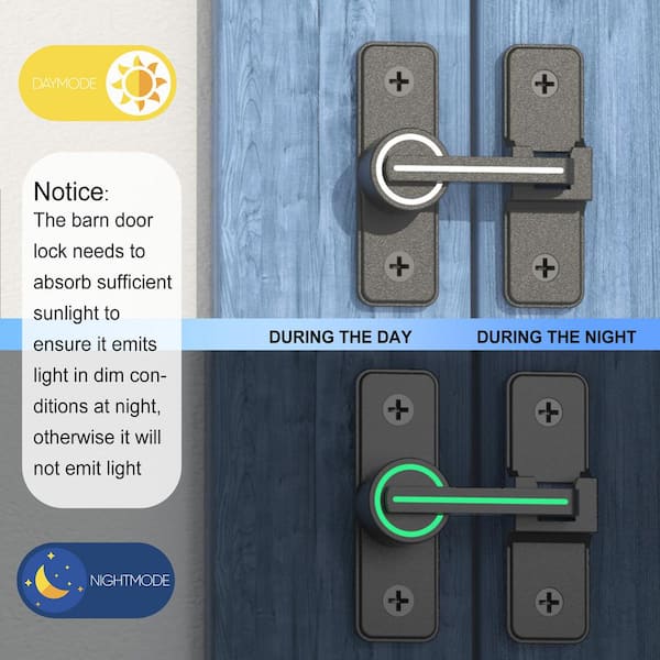 Barn Door Lock 180 Degree Sliding Door Gate Latch Luminous Flip Heavy Duty Sliding Door Latch Lock