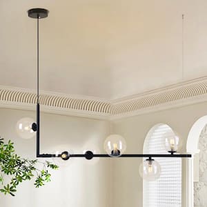 Herculaneum 6-Light Black Modern Linear Branch Glass Bubble KitchenIsland Pendant with Clear Glass Globe for Dining Room