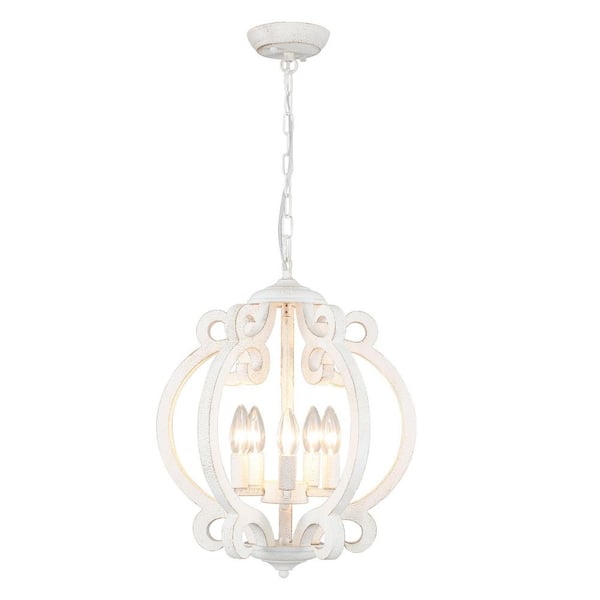 5-Light White Candle Style Rustic Hanging Linear Chandelier Lighting for Kitchen Island