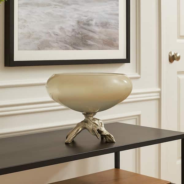 Bronze 14 in. Wide Handmade Aluminum and Glass Artistic Round Bowl