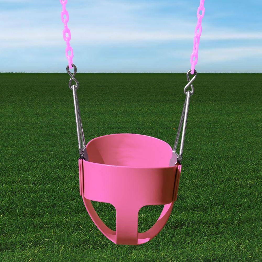 Pink Polymer Full Bucket Toddler Swing with Coated Chains