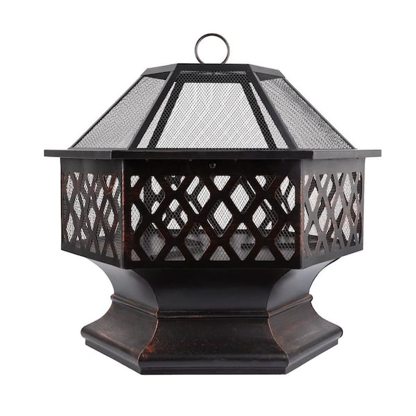 itapo 24.4 in. x 25.2 in. Hexagon Metal Wood Burning Black Fire Pit