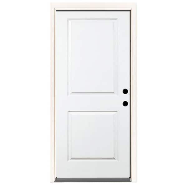 Steves & Sons 32 in. x 80 in. Element Series 2-Panel Square Wht Primed Steel Prehung Front Door Left-Hand Inswing w/ 6-9/16 in. Frame