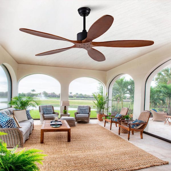 60 in. Indoor/Outdoor Nickel Ceiling Fans with Remote Control, 3-ABS Blade, Quiet DC Motor, Timer, 6-Speed