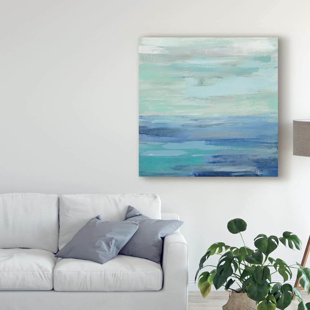 Sunset Beach II Teal and Blue Abstract Canvas Print with Floater Frame