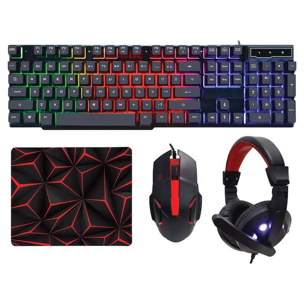Naxa 4-in-1 Professional Gaming Combo with Keyboard, Mouse, Headphones, and Mousepad (Red) Not an Adapter