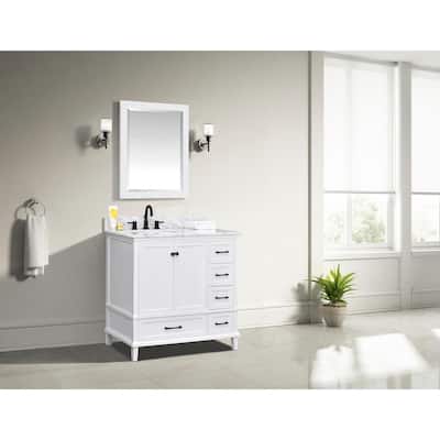 Merryfield 37 in. W x 22 in. D x 35 in. H Bathroom Vanity in White with Carrara White Marble Top