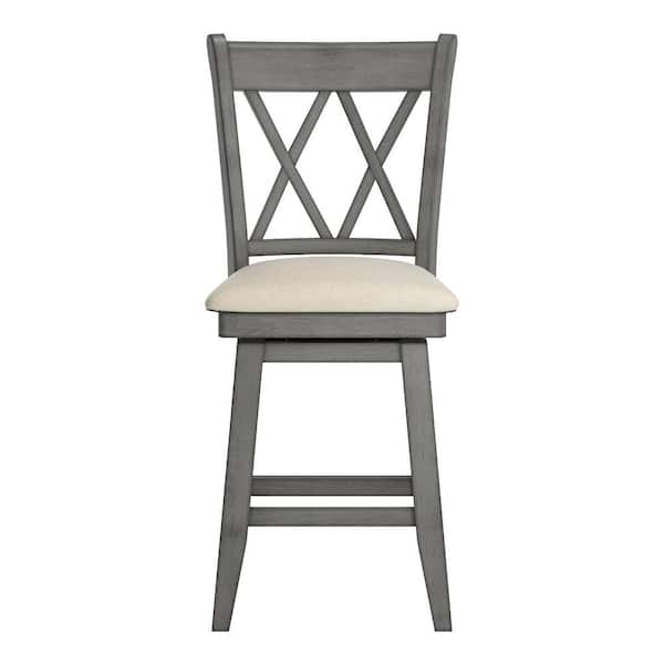HomeSullivan 42 in Antique Grey Double X-Back Counter Height Wood Swivel Chair