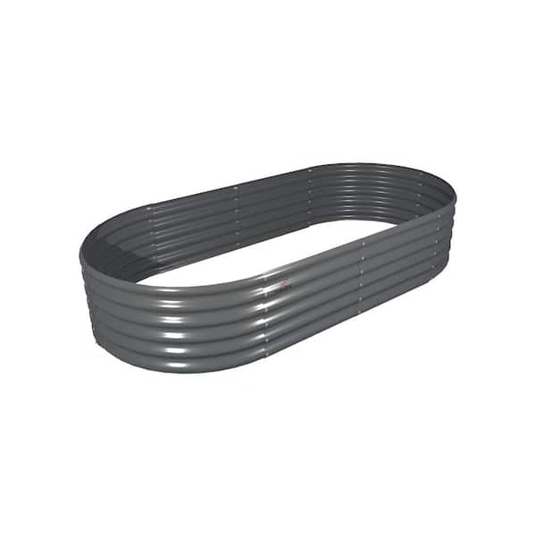 Zeus & Ruta 24 x 72 x 18 in. Quartz Grey Steel Oval Outdoor Raised Garden Beds, Planter Box 1-Pack
