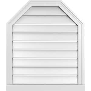 26 in. x 30 in. Octagonal Top Surface Mount PVC Gable Vent: Functional with Brickmould Sill Frame