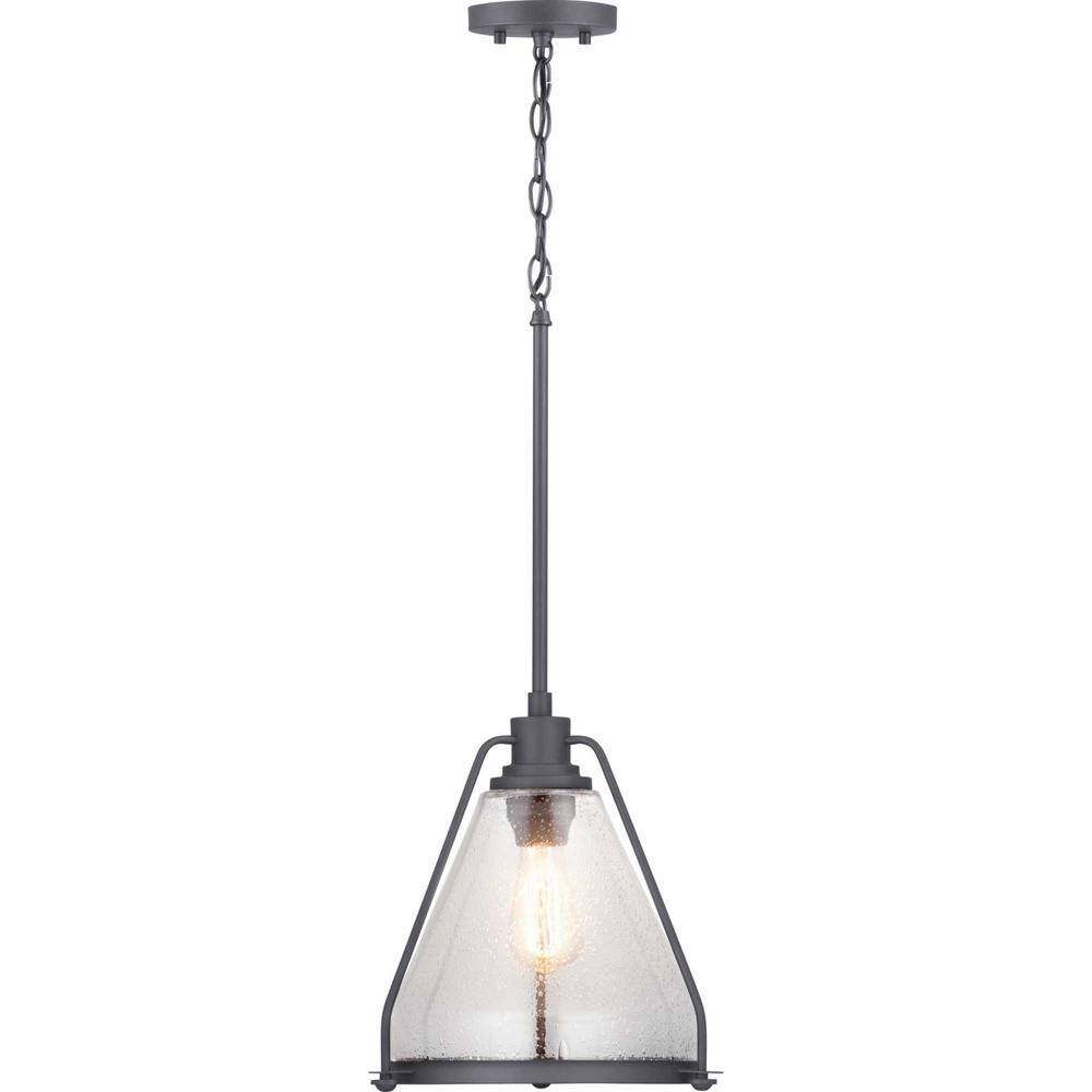 Graphite Finish Range Pendant Light with Clear Seeded Glass