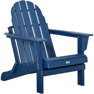 Blue Weather-Resistant Faux Wood Foldable Patio Chair with HDPE for Deck, Garden, Porch, Backyard (Single Chair)
