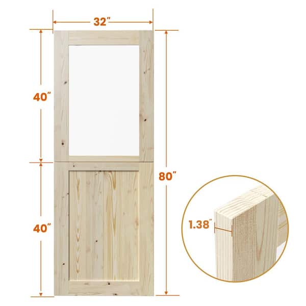 SOCBAZZAR 32in.x80in. 2-Panel Solid Wood 1-Lite Clear Glass Light