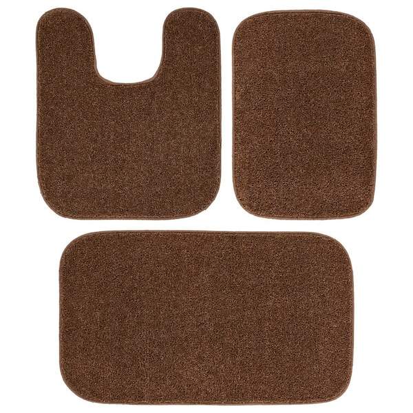 Gramercy Cinnamon Brown Solid Plush Rectangle 3-Piece (No Lid) Bath Rug Set