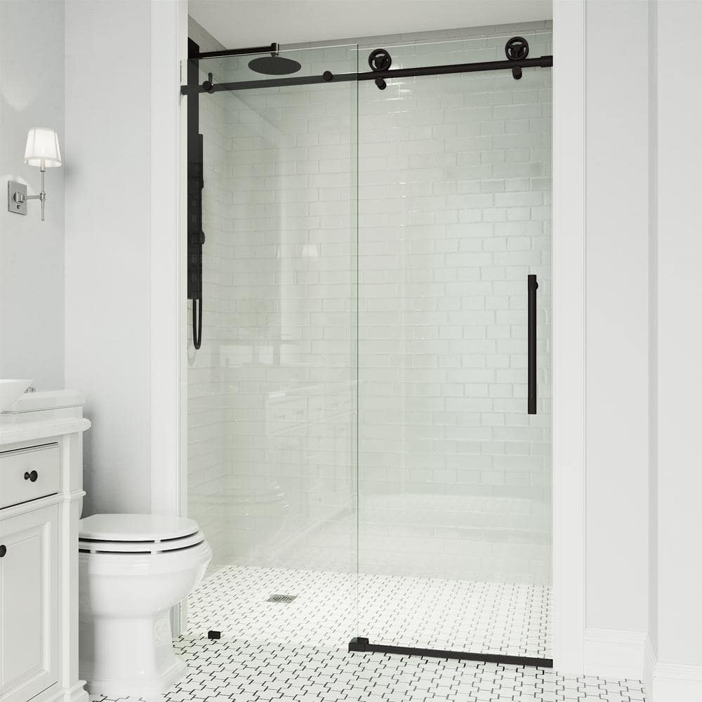 Cass 52" Wide Matte Black Frameless Sliding Shower Door