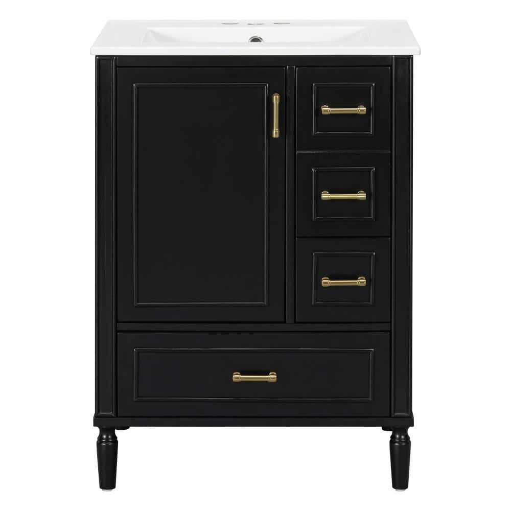 24 in. W Black Freestanding Bath Vanity with White Ceramic Top Sink,Soft-Close Door, 3 Drawers price history on PriceWatchPro