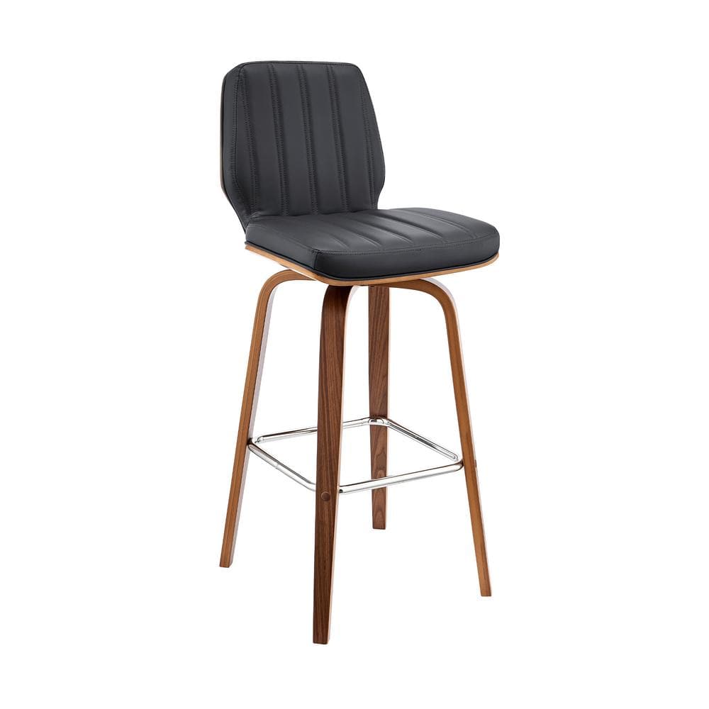 Renee 30 in. Seat Height Swivel High Back Grey Faux Leather and Walnut Wood