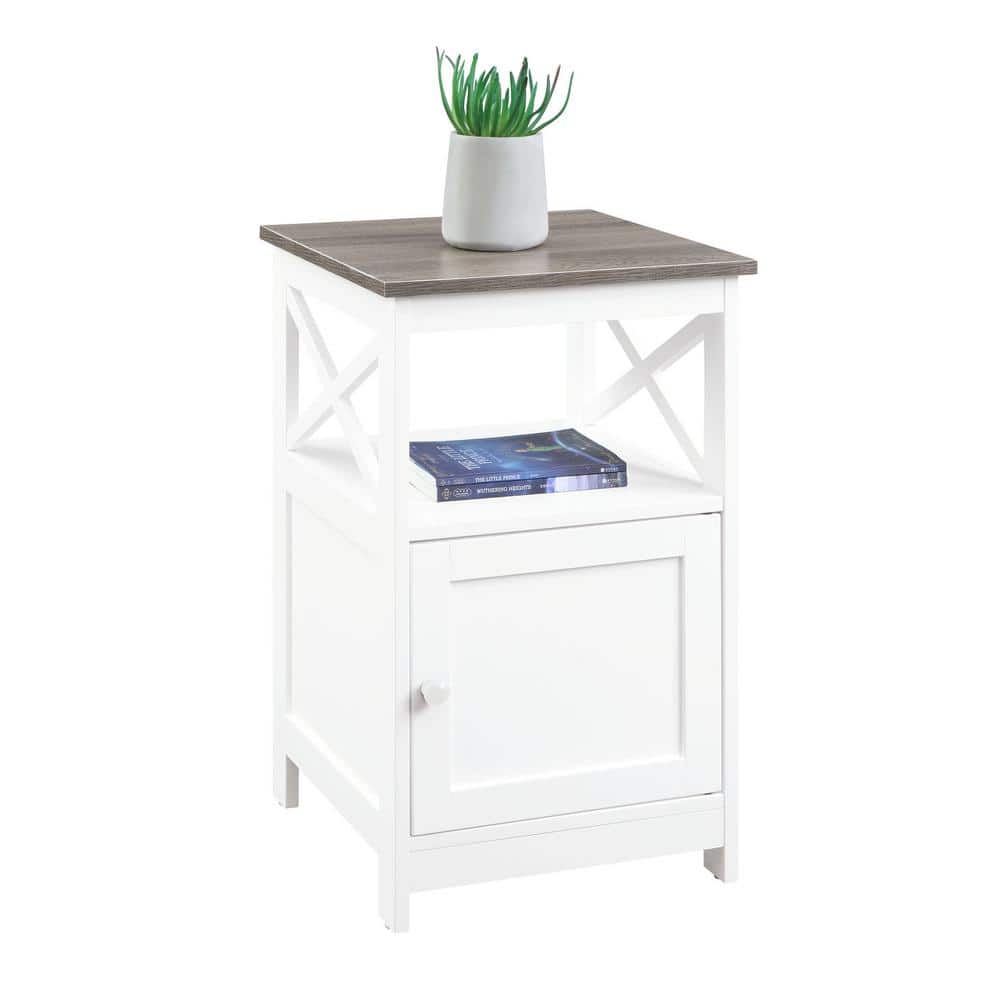 Oxford Driftwood and White Square End Table with Cabinet