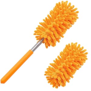 Hand Washable Dusters with Extendable Pole and 2-Piece Replaceable Microfiber Head, Orange