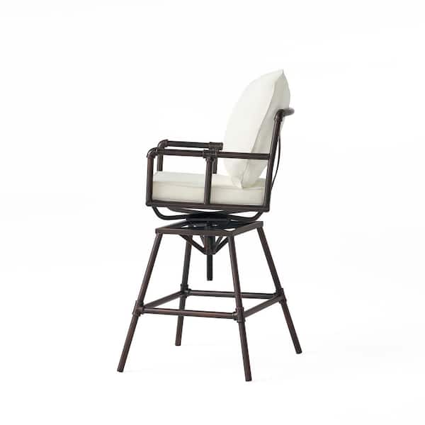 Jacoby Swivel Metal Outdoor Patio Bar Stool with Beige Cushion
