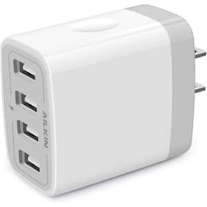 4.8 Amp 4 Outlet USB Wall Smart Adapter Charger Cube with 5 Volts and 100-240 Volts in White