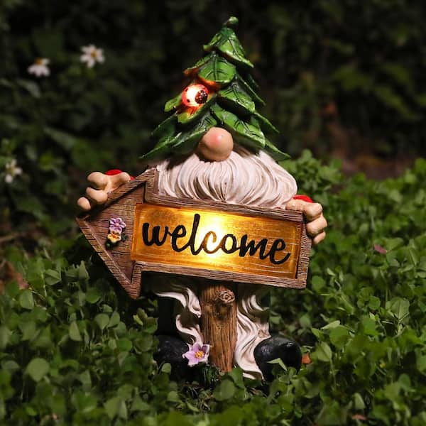 Hampton Bay Welcome Gnome with Solar Lighted Lantern