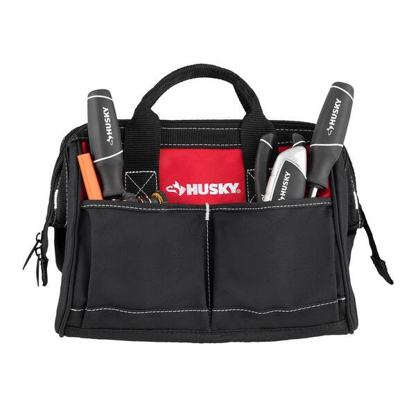 Husky 15 in. 8 Pocket Zippered Tool Bag, Red/Black