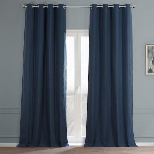 Exclusive Fabrics & Furnishings Noble Navy Blue Dune Textured Hotel Blackout Cotton Grommet Curtain - 50 in. W x 84 in. L (1 Panel)
