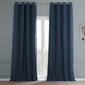 Noble Navy Blue Dune Textured Hotel Blackout Cotton Grommet Curtain - 50 in. W x 108 in. L (1 Panel)
