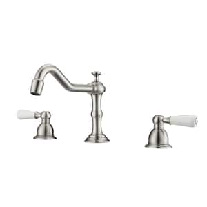 Roma 8 in. Widespread 2-Handle Porcelain Lever Bathroom Faucet in Brushed Nickel