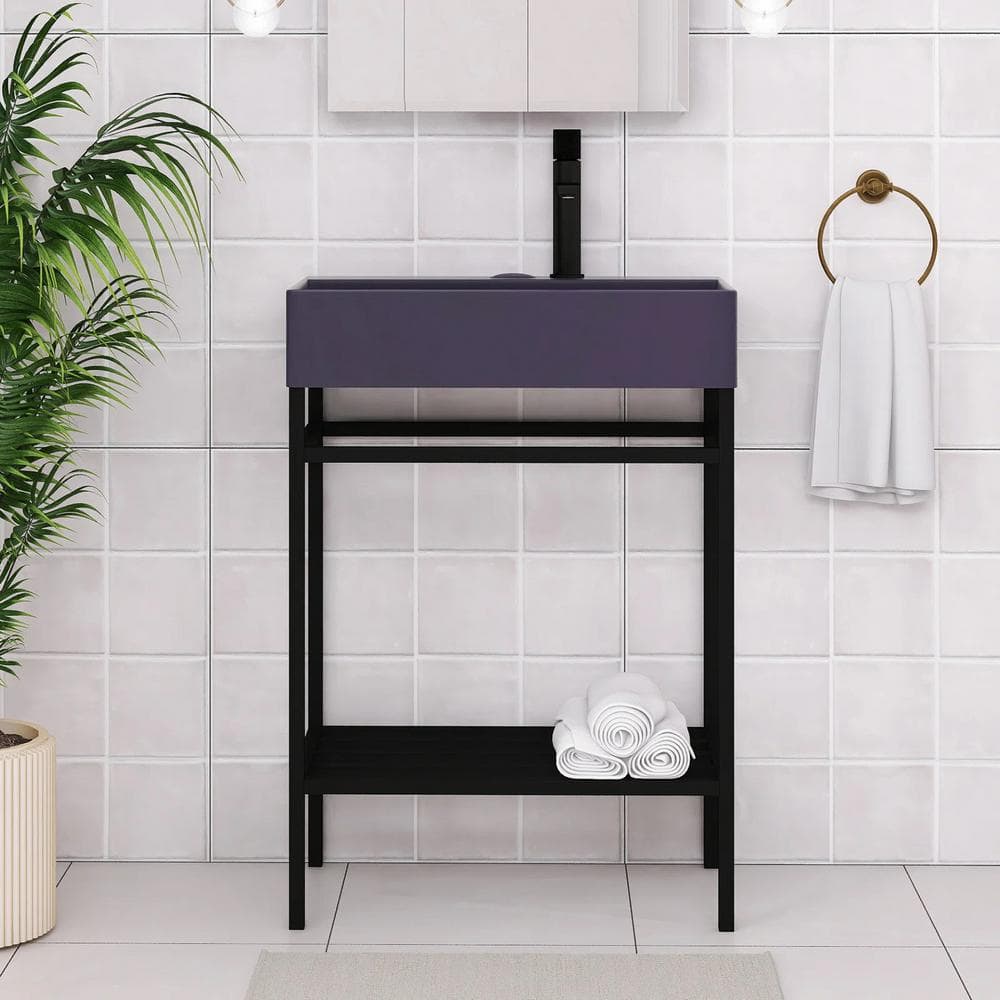 24 in. W x 14 in. D x 33 in. H Single Sink Freestanding Bath Vanity in Black with Purple Ceramic Top price history on PriceWatchPro