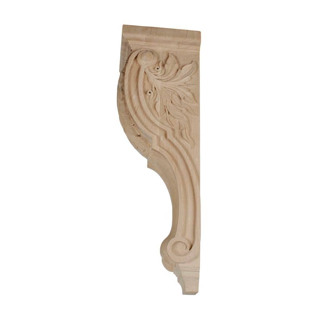 Hand Carved Alder Wood Acanthus Leaf Corbel, 12-1/2 x 5-1/8 x 5-3/8 inches
